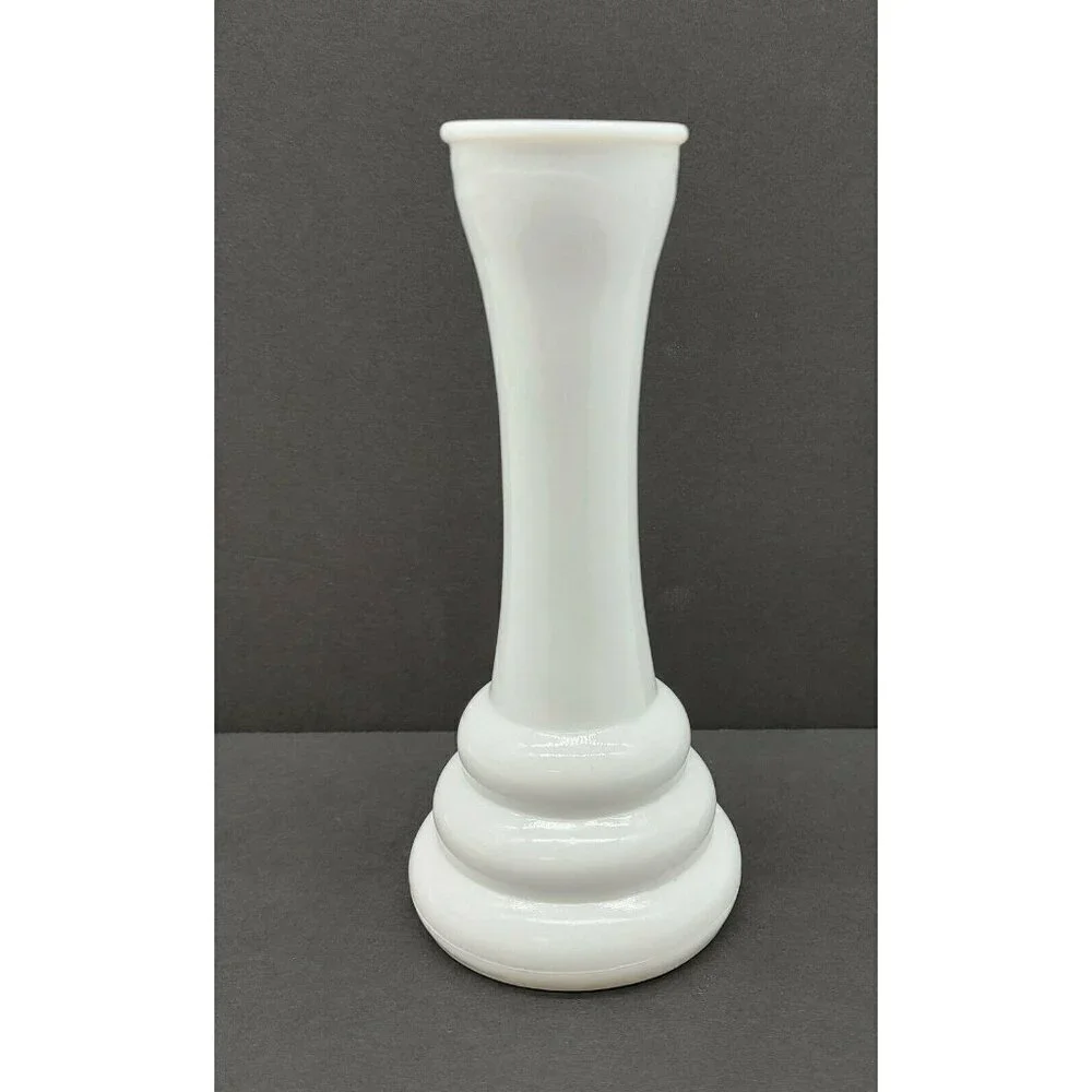 Randall White Milk Glass Vase Pedestal Beehive Base Vintage Art Deco Glassware